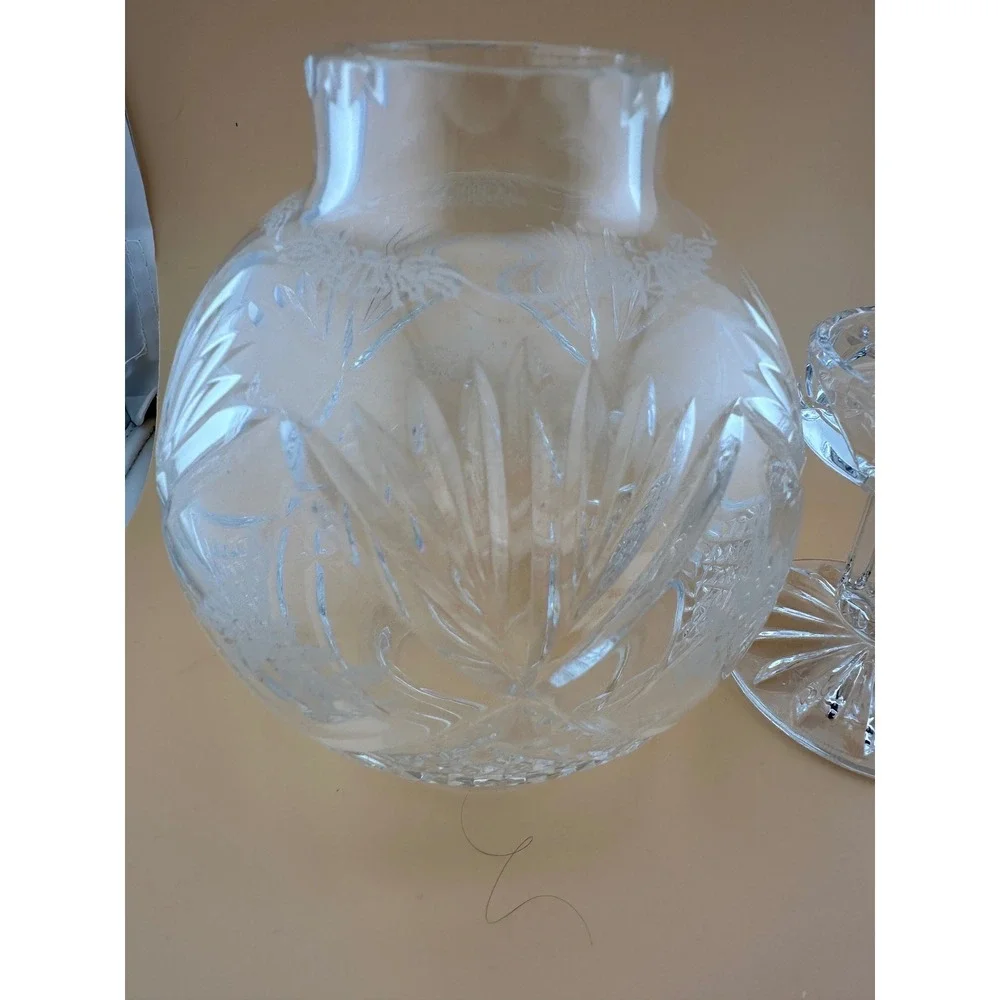 Vintage Christmas Cut Etched Glass Crystal Fairy Lamp Hurricane Candle Holder
